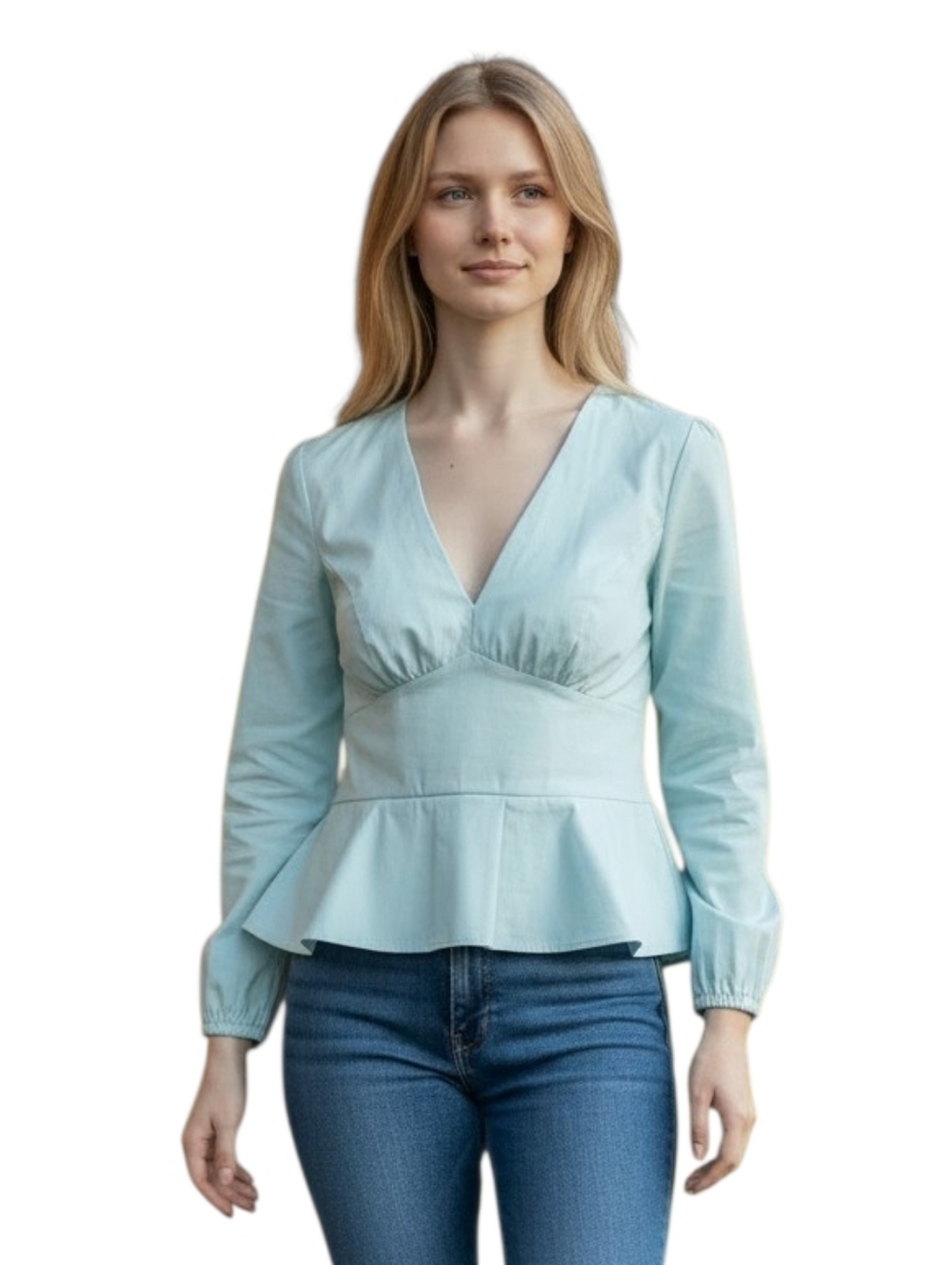 Guess Mint Green V-Neck Peplum Blouse Size XS